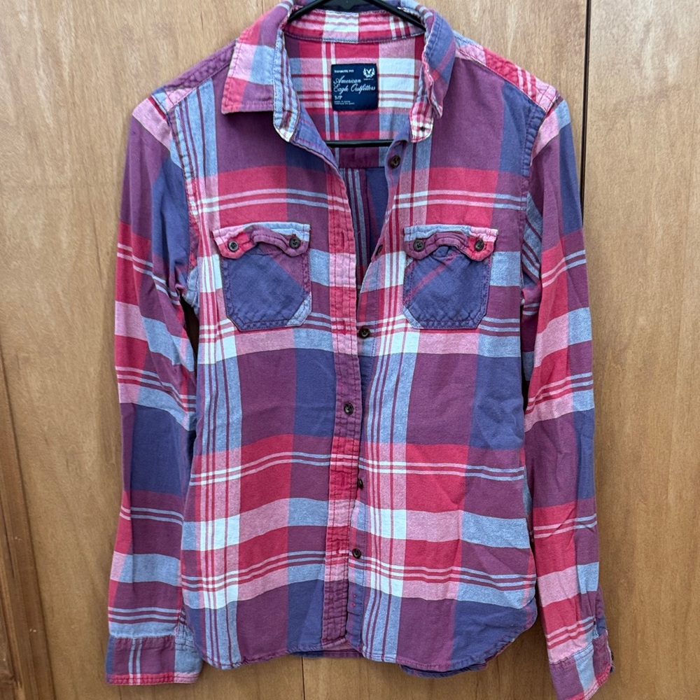 American Eagle Outfitters Red and Blue Plaid Shirt